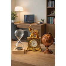 Home Dekor Hediye 3'lü Dekoratif Ev Ofis Biblo Seti Eskitme Gold Fil Masa Saati Bronz Metal Dünya Küre Kum Saati Seti