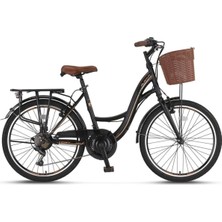 Feyza Design Kadın Şehir Bisikleti 26 Jant 21 Vites Siyah Kahverengi, Alanya Sepetli