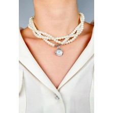 Sose Moda Istiridye Uçlu Sarmal Incili Kolye - Beyaz