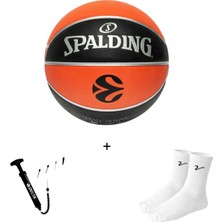 Spalding TF-150 Euro 7 Numara Basketbol Topu + Top Şişirme Pompası + Vee Basketbol Çorabı