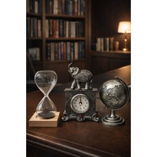 Home Dekor Hediye 3'lü Ev Ofis Biblo Seti Eskitme Gümüş Fil Masa Saati & Metal Dünya Küre & Kum Saati Dekoratif Hediye
