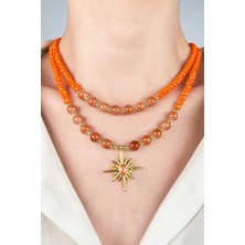 Sose Moda Kuzey Yıldızı Uçlu Iki Sıra Dorikalı Inci Kolye - Turuncu