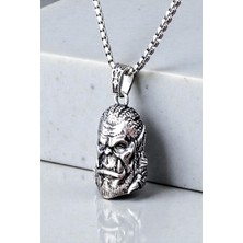 Ak Store Silver Erkek, Ork Savaşcı Kafası Figürlü Fantastik K-177 Paslanmaz Kromix Çelik Gümüş Kaplama Kolye