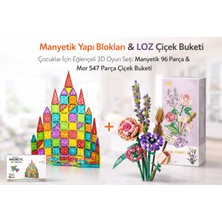 Prime Anne Çocuk Birlikte Oyun Seti | 96 Parça Manyetik Yapı Blokları + Loz Mini Blok Eternal Flowers 547 Parça