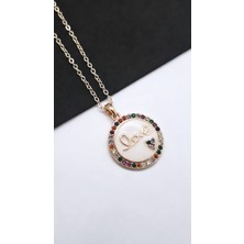 Serenity Love Yazılı Renkli Zirkon Taşlı Mineli Çelik Kolye