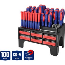 Workpro WP200560 100 Parça Duvar Askı Aparatlı Profesyonel Cr-V Manyetik Tornavida ve Bits Uç Seti