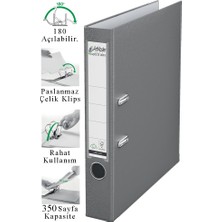 ArtMaster Büro Klasörü Gri Dar 1 Adet Plastik Dar Gri Klasör Halkalı Paslanmaz Çelik Klipsli Ofis Büro