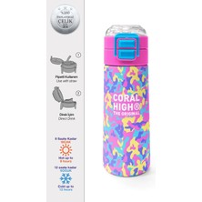 Coral High Kids Pembe Sarı Lavanta Kamuflaj Desenli Pipetli ve Direkt Içim Çelik Termos 500 ml 38101