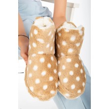 Slipcat Kadın Puantiyeli Ev Botu Vizon Renkli Konforlu Panduf Ayakkabı