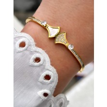 Ferro Sarı Çelik Kelepçe Kordon Kristal Taşlı Kadın Bileklik FRJW10013A-B 2 Yıl Garantili Hediye Paketli