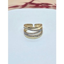 Modern Tasarım Gold Renk Taşlı Yüzük