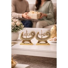 Kesene Taş Işlemeli Gold Biblo Allah & Muhammed (S.a.v) Vav ve Elif Figürlü Masa Üstü Biblo 2’li Set 18 cm