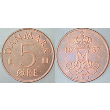 Banknoting Danimarka 5 Öre 1987 Kraliçe Margareth Dönemi.