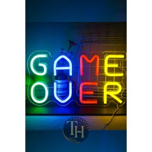 Toptanhane Game Over Yazılı Neon LED Işık Oyun Odası Aydınlatma Ev Ofis Dekorasyon Gece Lambası Neon LED Pano
