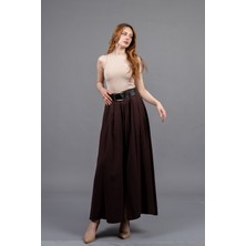 MissVina Kemerli Beli Lastikli Maxi Uzun Etek 6856