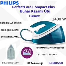Philips Perfectcare Compact Essential   2400 W Buhar Kazanlı Ütü Turkuaz + Hassas Mutfaktartısı Hediye