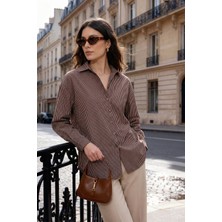 Lela Çizgili Oversize Fit Klasik Yaka Uzun Kollu Gömlek Bayan Gömlek 6925437