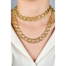 Sose Moda Çift Sıra Ezme Model Baklava Zincir Kolye - Gold