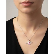 Glimz Jewelry Pembe Kalpli Eros Oklu Zirkon Taşlı Çelik Kolye