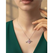 Glimz Jewelry Yağmur Bijuteri Pembe Kalpli Eros Oklu Zirkon Taşlı Çelik Kolye