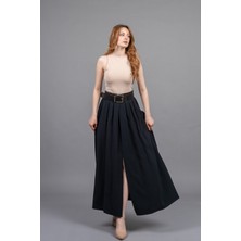 MissVina Kemerli Beli Lastikli Maxi Uzun Etek 6856