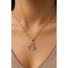 Glimz Jewelry Pembe Taşlı Kalpli Çelik Kolye