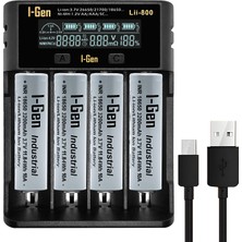 I-Gen Batteries G433 4'lü 18650 Li-Ion Akıllı Pil Şarj Aleti + 4 Adet 18650 3200MAH 10A 3.7V 11.84 Wh Li-Ion Pil Seti