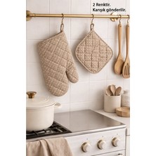 Arma House Puantiyeli Isıya Dayanıklı Fırın Eldiveni ve Tutacak Seti - 2'li Mutfak Seti Elyaf Korumalı (Renk Seçenekli)