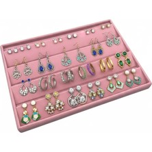 Megass Dekor Cezayir Model Süet Kumaş Pembe Renk 34/24 cm Enine Küpe Standı