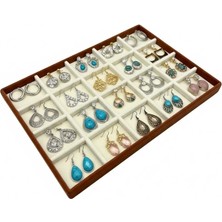 Megass Dekor Üsküp Model Süet Kumaş Iki Renk 24/34 cm 20 Bölmeli Takı Tablası