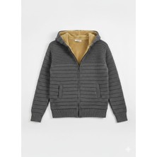 Kmk Kombin Erkek Premium Seri Içi Kürklü Kapüşonlu Sıcak Tutan Örme Hırka