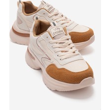 Ccway Yan Desenli Anorak Kadın Spor Ayakkabı Bej Taba