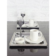 Atabey Home Collection 2 Adet Kahve & Çay & Sunum Tepsisi Gümüş Tepsi Döküm Gümüş Çerçeveli