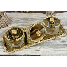 Atabey Home Collection Tepsili Gül Çerçeveli Full Gold Kase Seti & Şekerlik & Sunumluk & Çerezlik 34 cm Tepsi