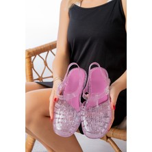 Slipcat Kadın Parlak Şeffaf Siyah Gümüş Simli Jelly Sandalet