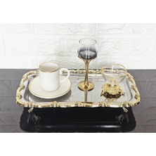 Atabey Home Tekli Ayaklı Sunum Tepsisi & Baton Pasta Servisi Çelik Tepsi Döküm Gold Çerçeve 32 cm