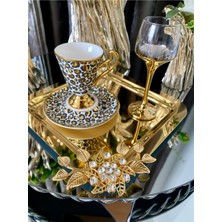 Atabey Home Collection 2 Adet Kahve & Çay & Sunum Tepsisi Gold Lüx Kristalize Taşlı Model