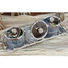 Atabey Home Collection Tepsili Gül Çerçeveli Full Gümüş Kase Seti & Şekerlik & Sunumluk & Çerezlik 34 cm Tepsi