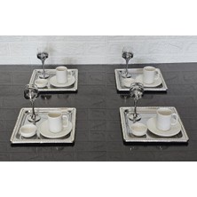 Atabey Home Collection 6 Adet Kahve & Çay & Sunum Tepsisi Gümüş Tepsi Döküm Gümüş Çerçeveli