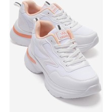 Ccway Yan Desenli Anorak Kadın Spor Ayakkabı Beyaz Pudra