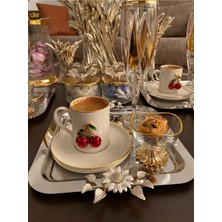 Atabey Home Collection 6'lı Kahve & Çay & Sunum Tepsisi Çelik Gümüş Tepsi Papatya Model