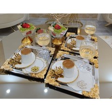 Atabey Home Collection 4'lü Kahve & Çay & Sunum Tepsisi Metal Döküm Gül Model
