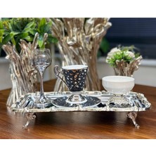 Atabey Home 6'lı Ayaklı Sunum Tepsisi & Baton Pasta & Börek Servisi Çelik Tepsi Döküm Full Gümüş 32 cm