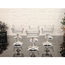 Atabey Home 6'lı Frezya Kare Kase Gümüş Döküm Ayaklı Dondurmalık & Şekerlik & Sunumluk & Çerezlik