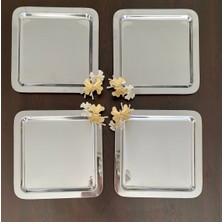 Atabey Home Collection 6 Adet Kahve & Çay & Sunum Tepsisi Metal Döküm Gümüş Tepsi Kelebek Aksesuarlı