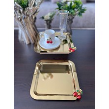 Atabey Home Collection 2 Adet Kahve & Çay & Sunum Tepsisi Gold Tepsi Kiraz Dökümlü