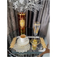 Atabey Home Collection 2'li Kahve & Çay & Sunum Dikdörtgen Büyük Sunum Tepsisi Çelik Gül Model Gold 30 cm