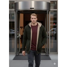 Kmk Kombin Erkek Premium Seri Içi Kürklü Kapüşonlu Sıcak Tutan Örme Hırka