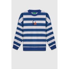 Benetton Çizgili Sweat Erkek Mavi Beyaz  4-14 Yaş