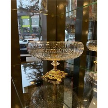Atabey Home Collection Lotus Kristal 24 cm Kesme Dekor Gold Döküm Ayak Salata Kasesi Cam Sunumluk & Salata Kase